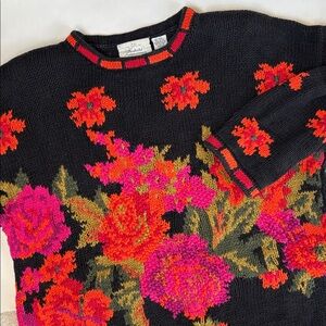 Vintage Express Handknit 90s Sweater Floral  Internationale Oversized Women S
